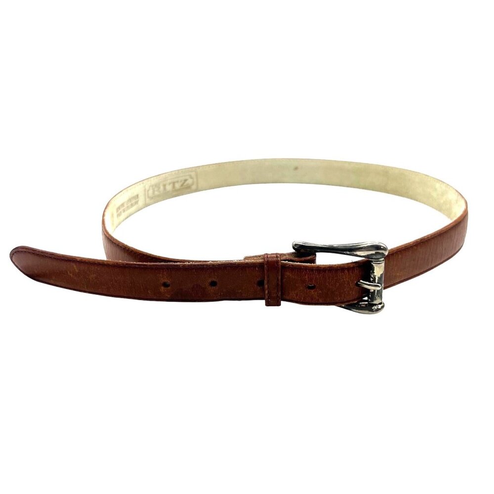 Vtg Ritz Western Genuine Leather Brown‎ Belt Women 27-31” Waist Uruguay